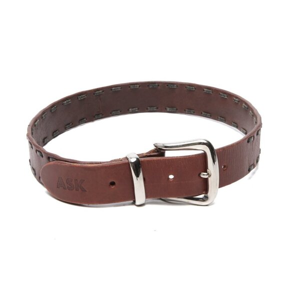 Vintage ASK Leather Belt Single Prong Contrast Trimmed Brown Black Silver Buckle - Picture 3 of 12